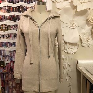 Armani Exchange Ivory Long Fitted Zip Up Hoodie